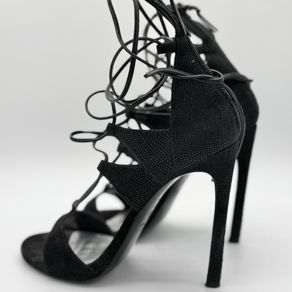 Stuart Weitzman "Legwrap Goose Bump" Black Stiletto Heels US 7 - Picture 4 of 12